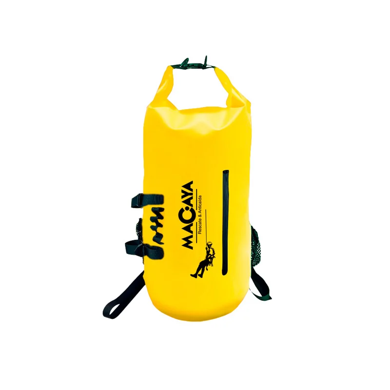 Mochila amarilla impermeable diseñada para el transporte de equipos, cuerdas o herramientas
