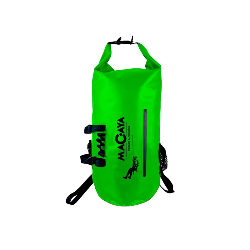 Mochila verde impermeable diseñada para el transporte de equipos, cuerdas o herramientas